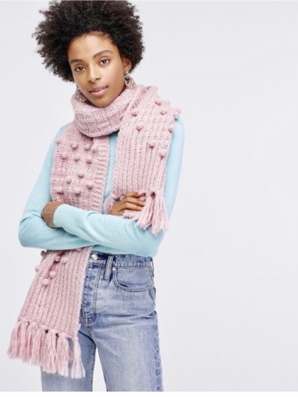 J.Crew Chunky Knit Bobble Scarf in  Iced Blush (pink)